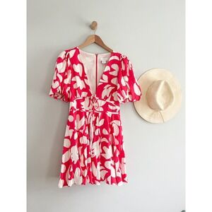 House of Harlow 1960 | NWT | Geometric Puff Sleeve Dress | Pink White | Sz 4